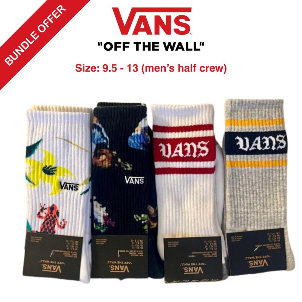 Vans “Off The Wall” Men's Crew Socks – 4-Pair Bundle - NEW!